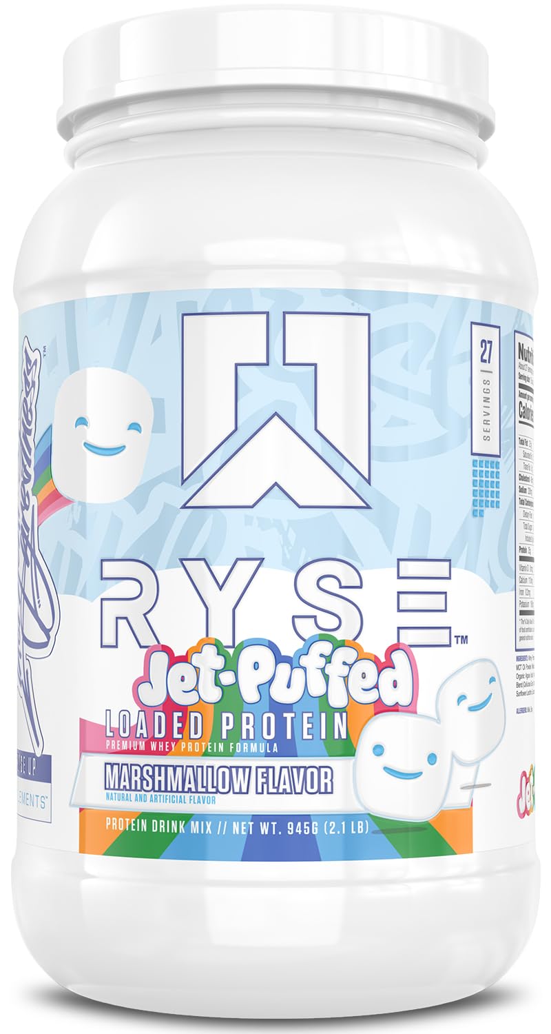 RYSE Loaded Marshmallow protein powder tub for daily recovery and flavor