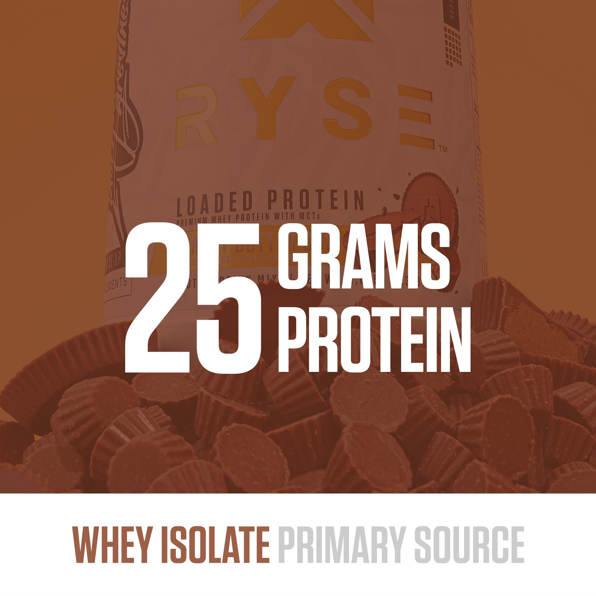 Glass of RYSE Loaded Protein Peanut Butter Cup shake ready for recovery after training
