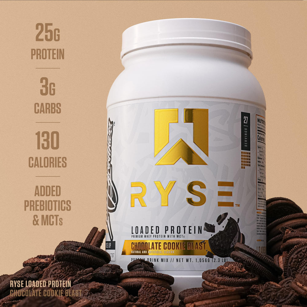Scoop and serving idea for RYSE Loaded Protein Powder Chocolate Cookie Blast