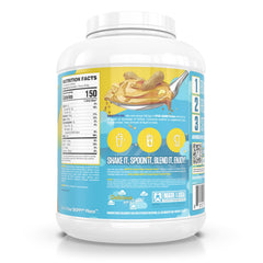 RYSE Loaded Protein Powder label closeup emphasizing prebiotic fiber and MCT benefits