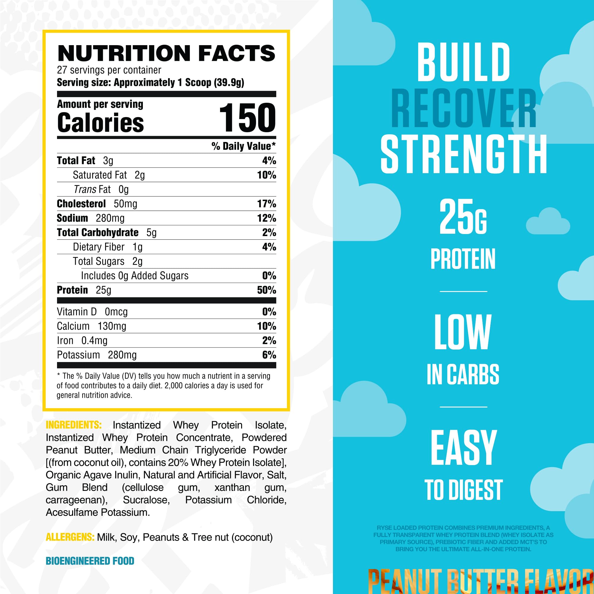 RYSE Loaded Protein Powder scoop close-up showing smooth texture for post-workout shakes.