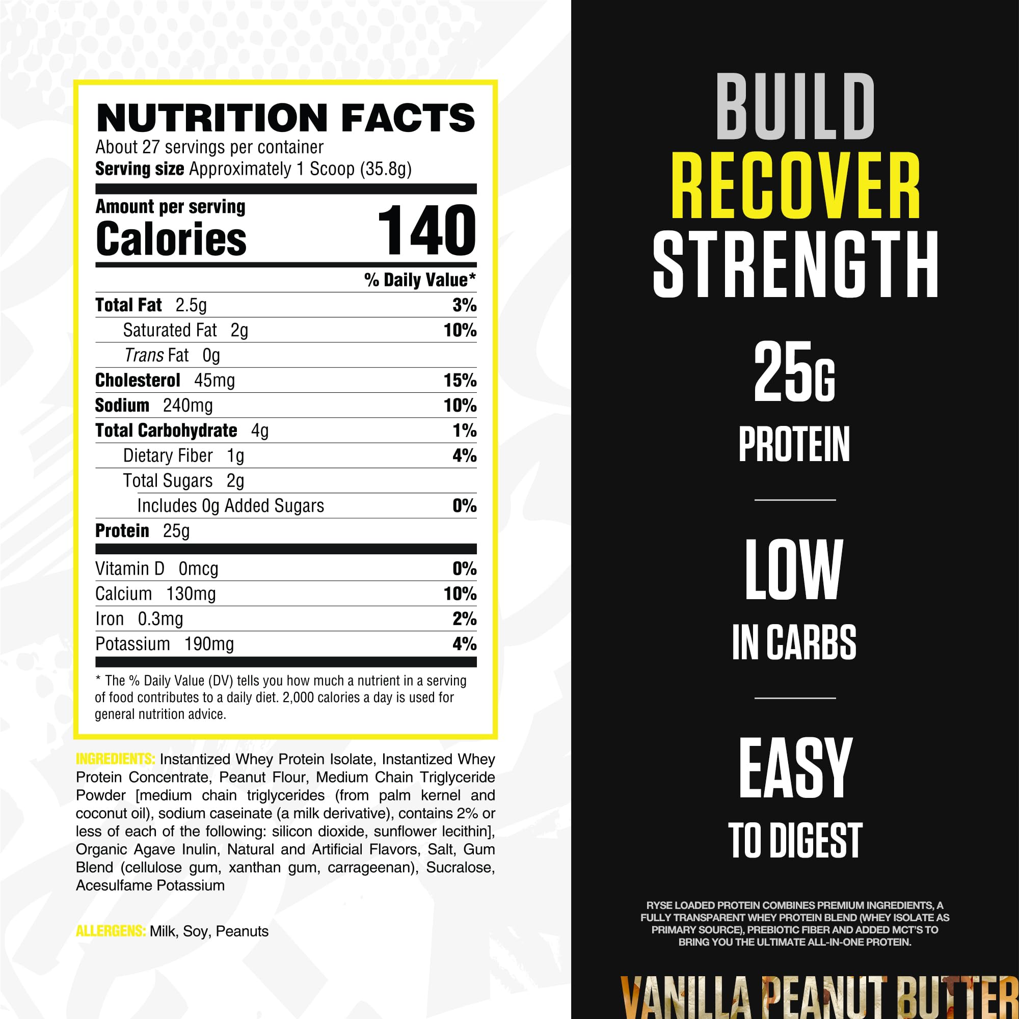 RYSE Vanilla Peanut Butter shake being poured for post-workout recovery.