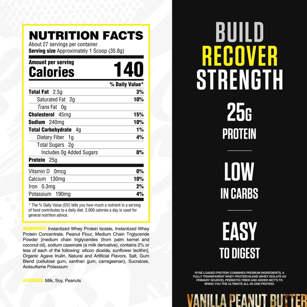 RYSE Vanilla Peanut Butter shake being poured for post-workout recovery.