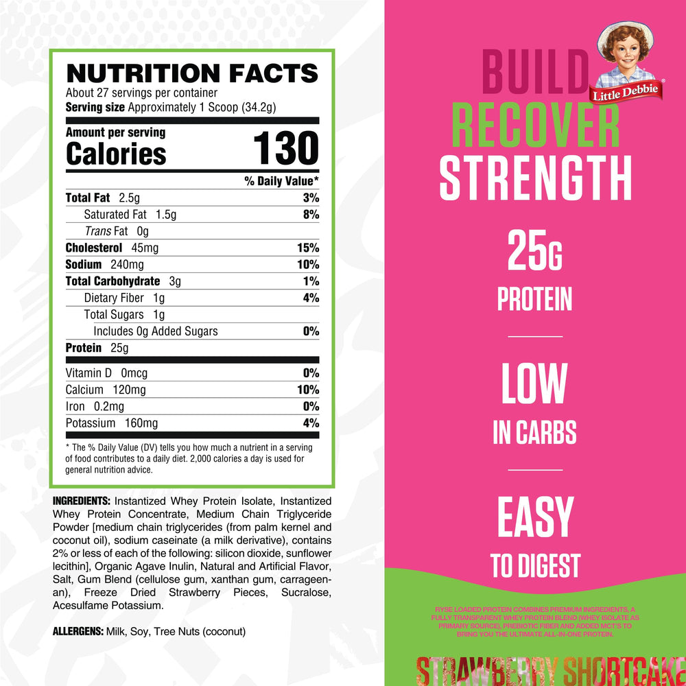 RYSE Up Supplements powder-dust closeup shows premium protein blend and flavor