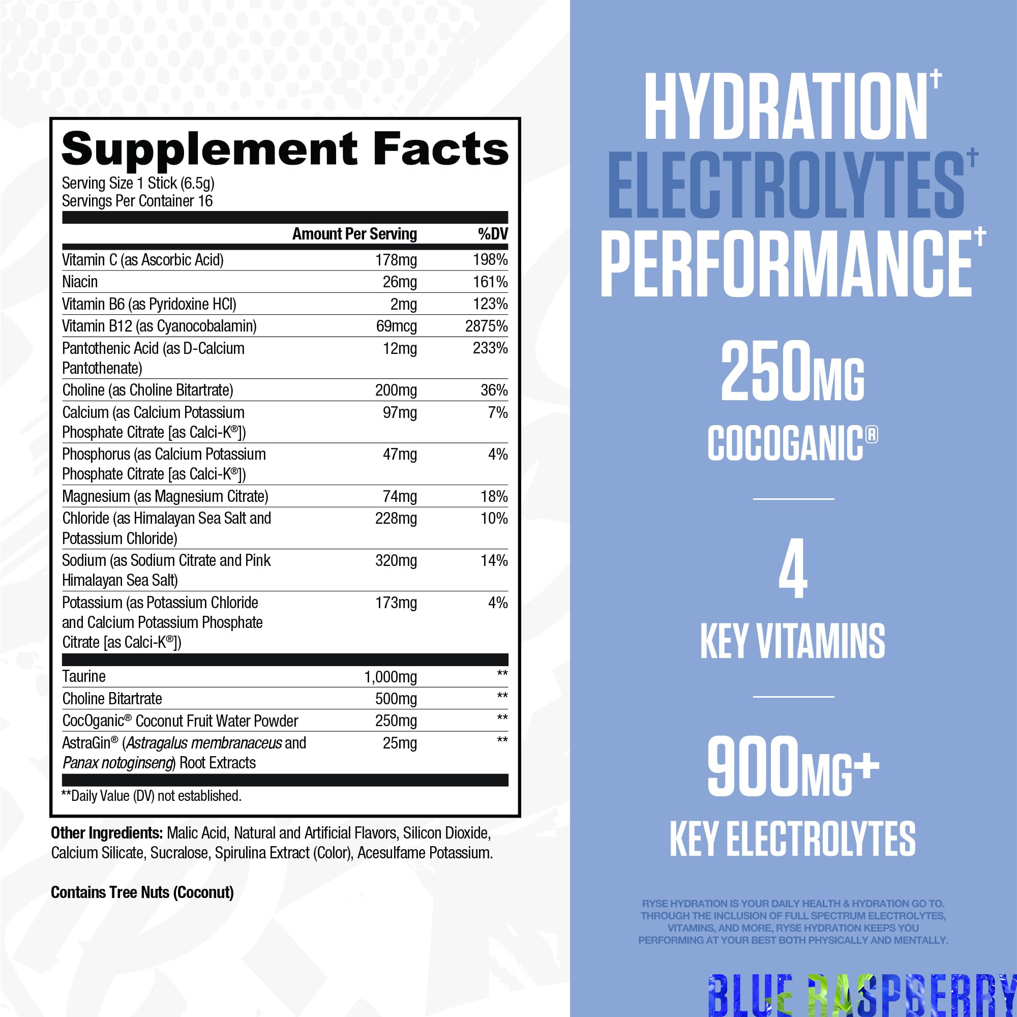 RYSE Up full-spectrum electrolytes bottle showing mineral blend for daily hydration.