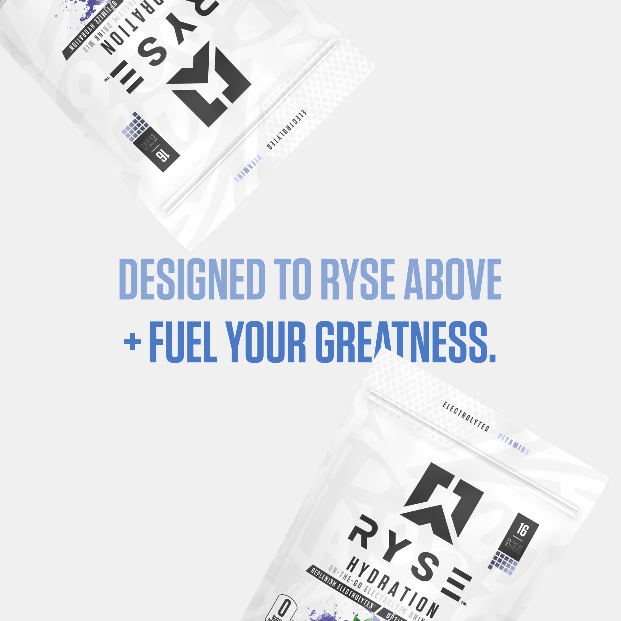 RYSE Up zero sugar clean formula label emphasizing sugar-free hydration.