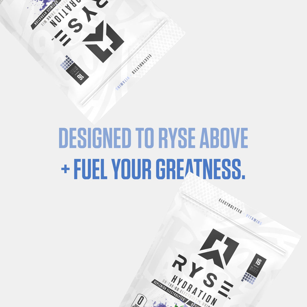 RYSE Up zero sugar clean formula label emphasizing sugar-free hydration.