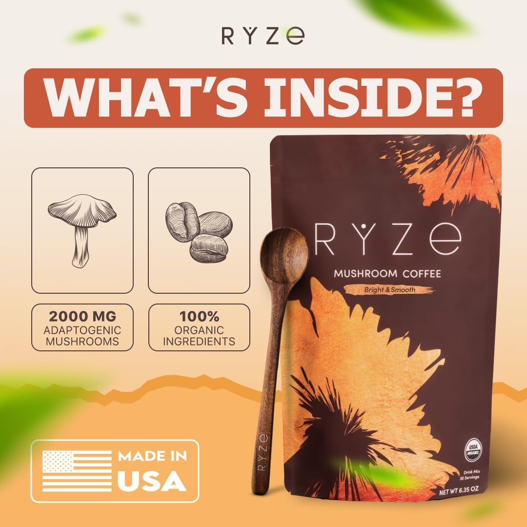 RYZE packaging shows 60 servings per bag for daily use