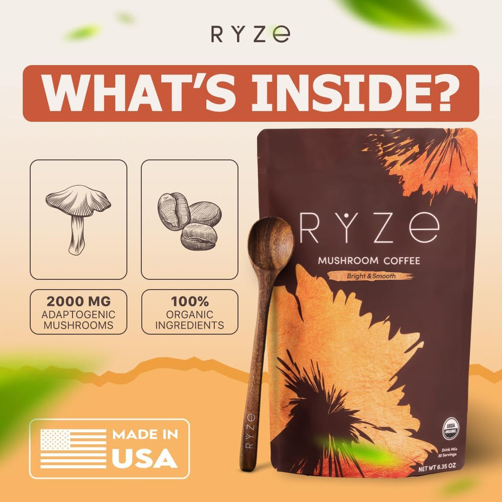 RYZE packaging shows 60 servings per bag for daily use