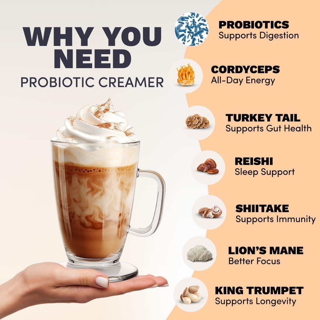 RYZE Probiotic coffee creamer bottle supports digestion and immune comfort.