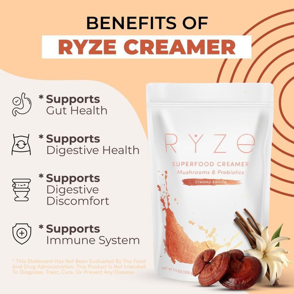 RYZE n Shine coffee cup highlights medium roast aroma and smooth taste.