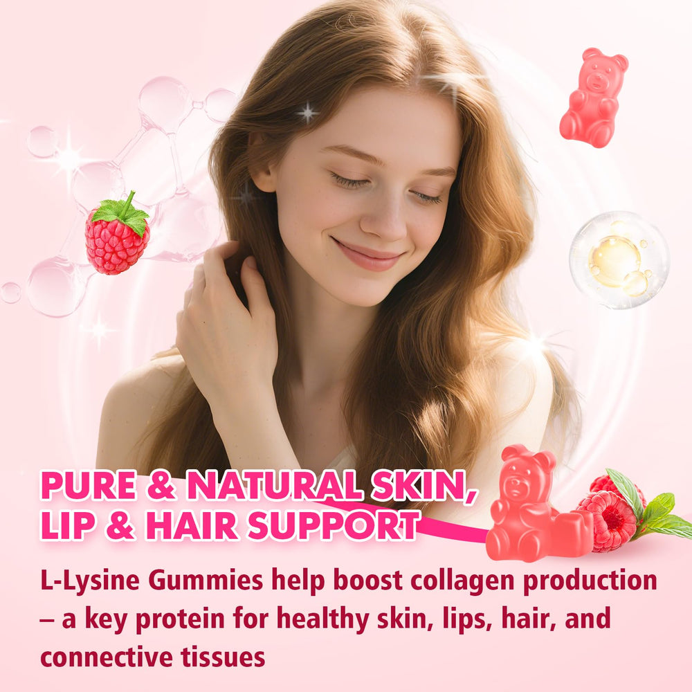 Saajoor L-lisina 1000 mg Gomitas: dosis diaria de dos gomitas para facilidad.