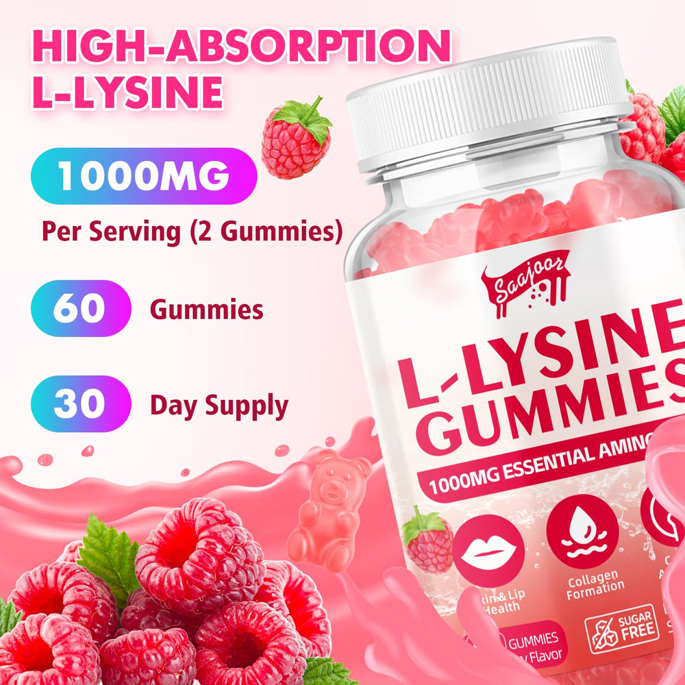 Saajoor L-lisina 1000 mg Gomitas: formato vegano fácil de llevar.