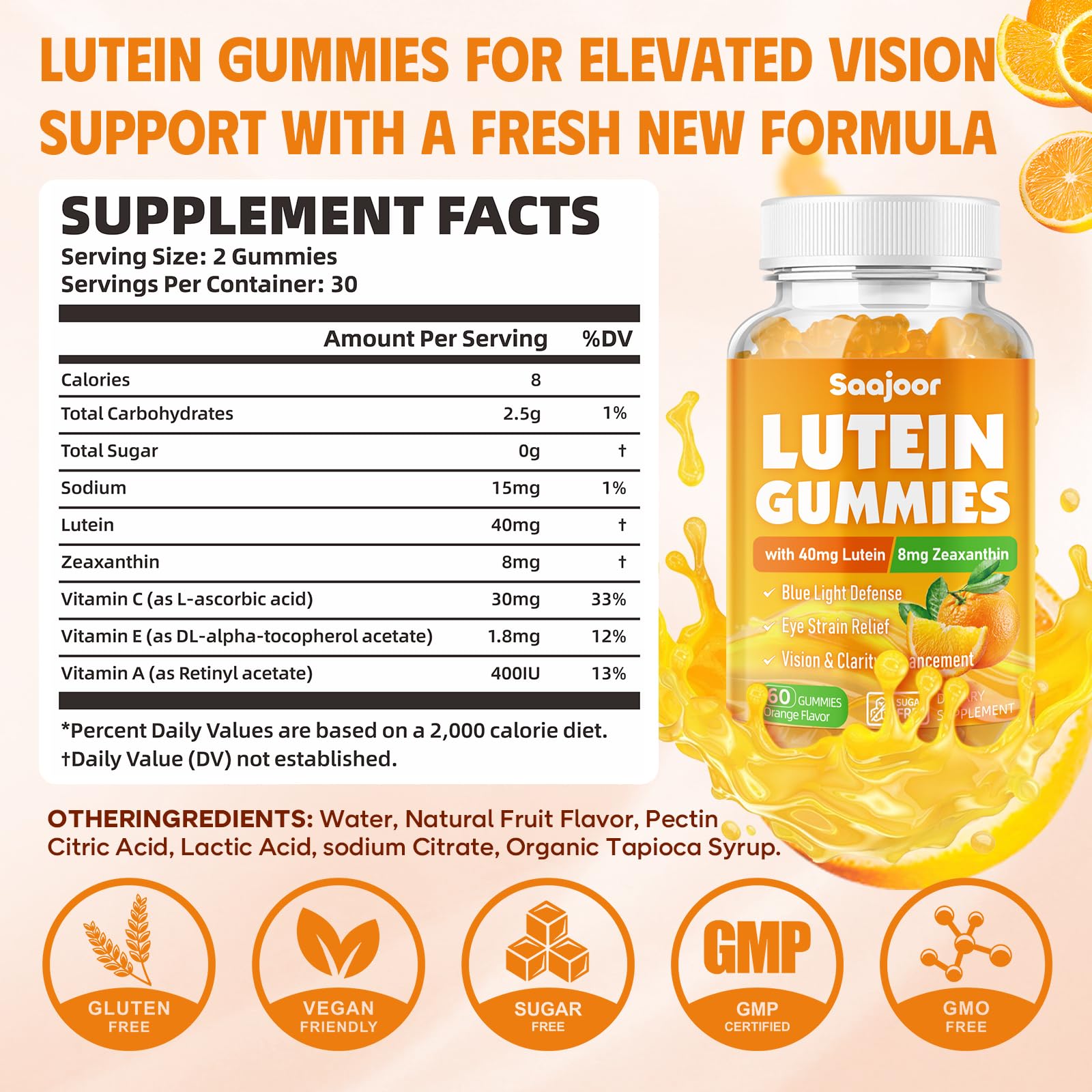 Saajoor orange-flavored gummies close-up for easy daily routine.