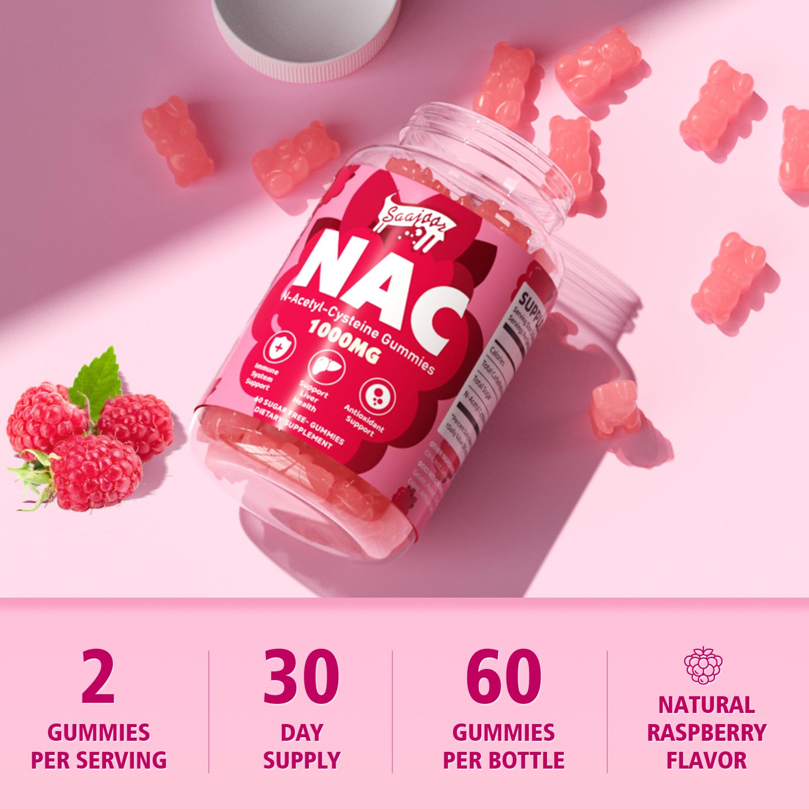 Saajoor NAC Gummies two-piece serving demonstrates daily dosage concept.
