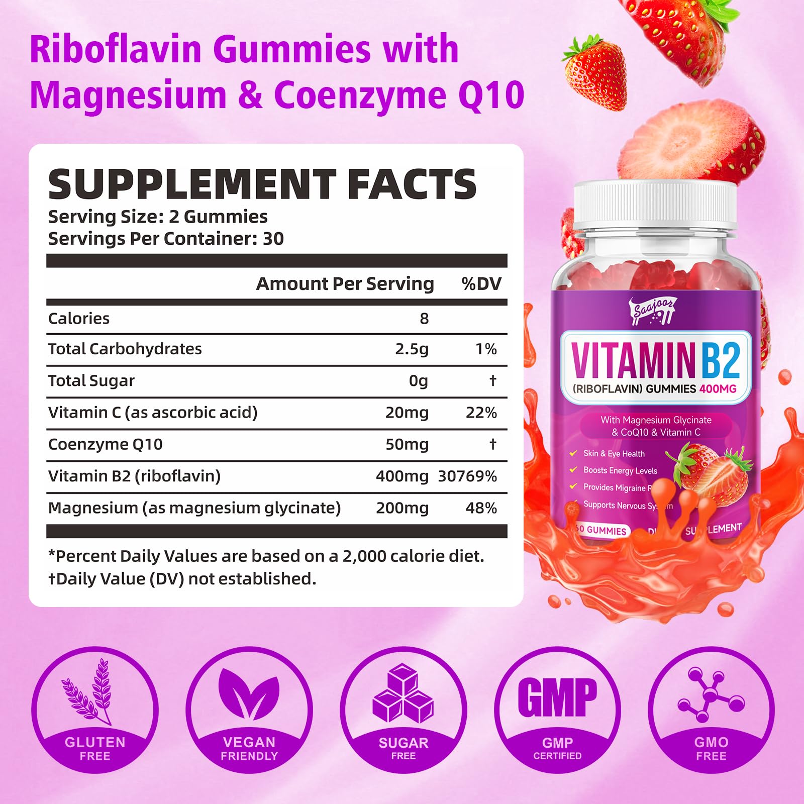 Saajoor riboflavin gummies 120-count packaging for convenient daily use