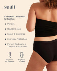 Saalt cotton brief black back view showing full coverage and comfort.