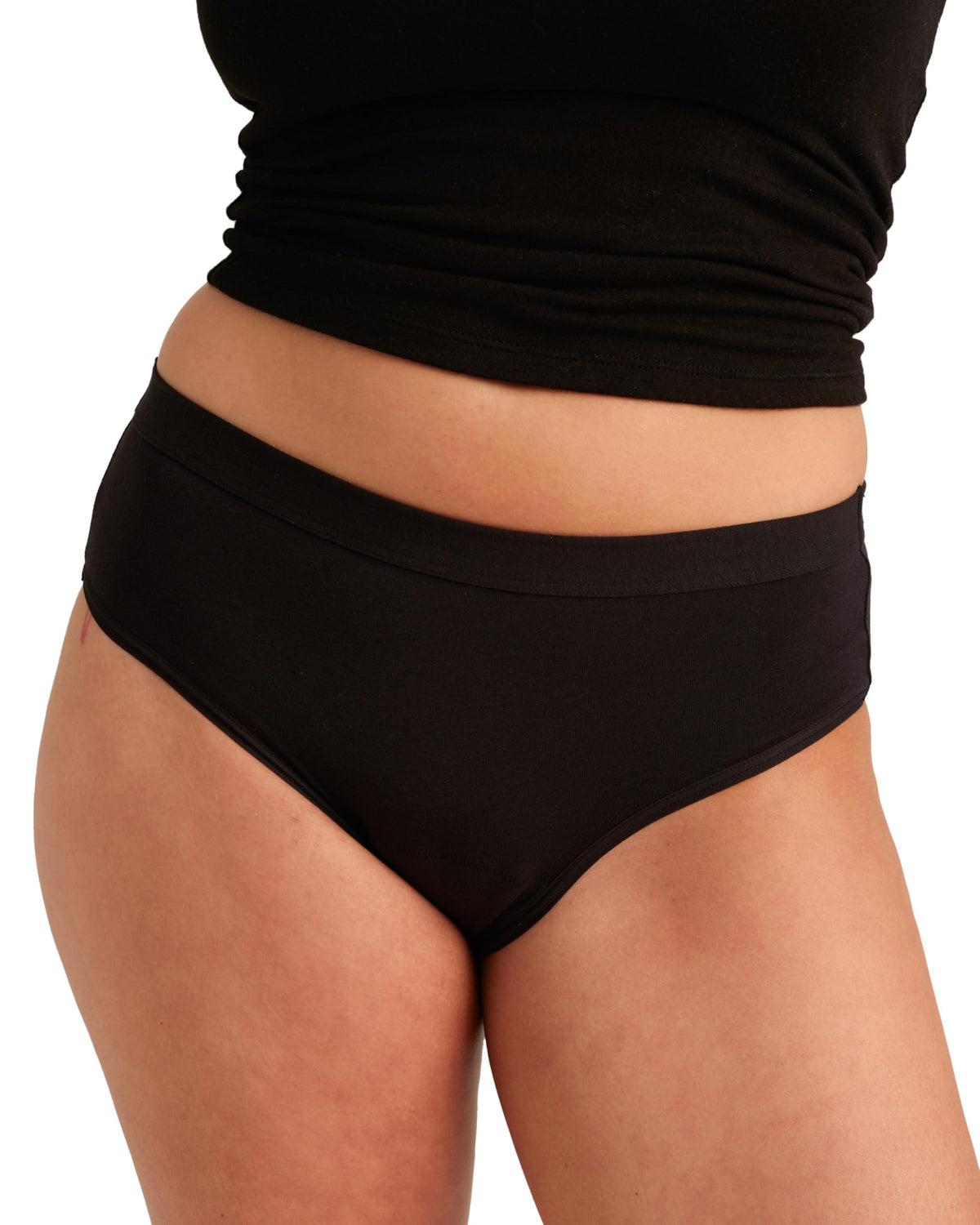 Saalt cotton brief black front view for discreet daily protection.