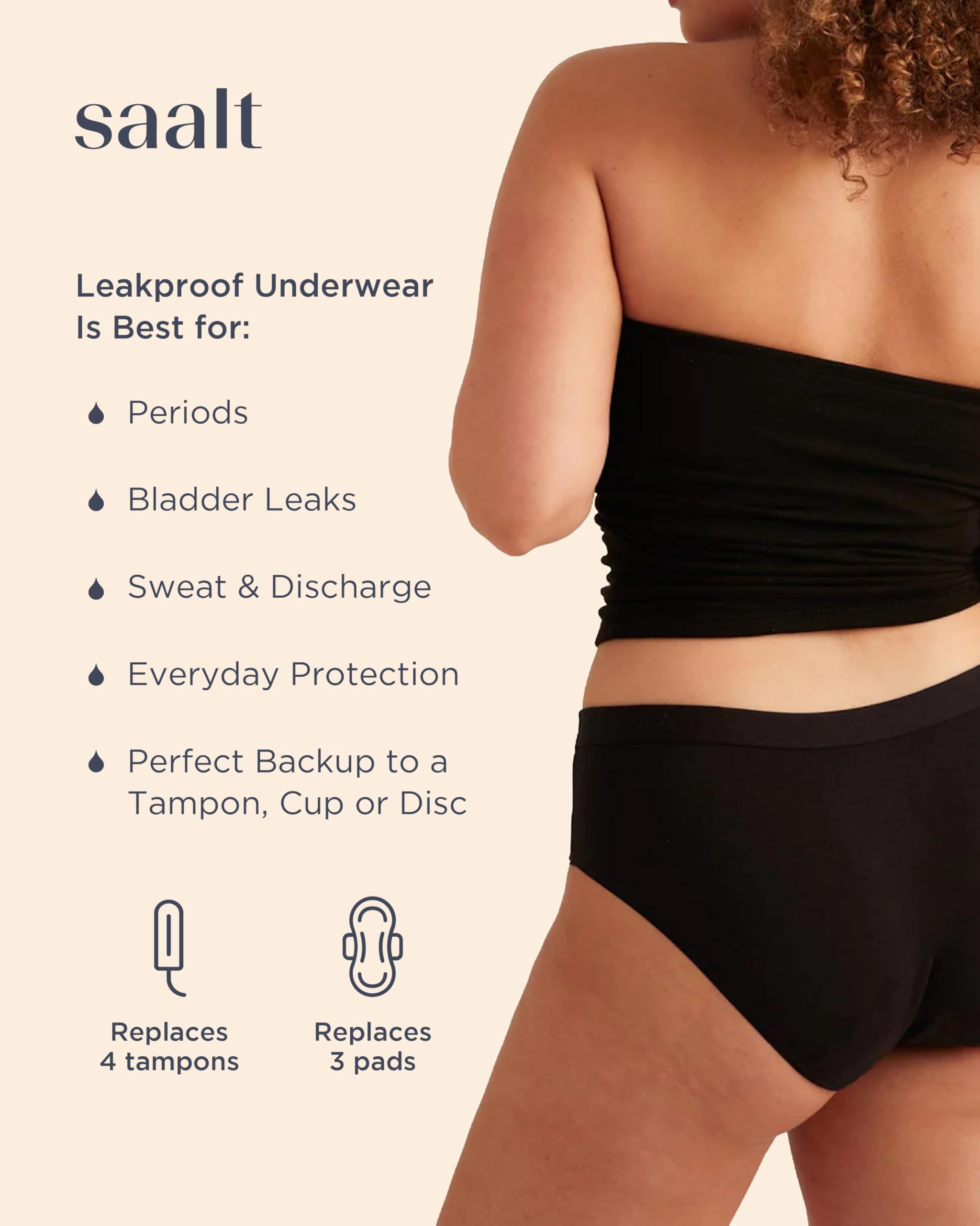 Saalt EveryWear Cotton Brief on model showing mid-rise fit and full coverage