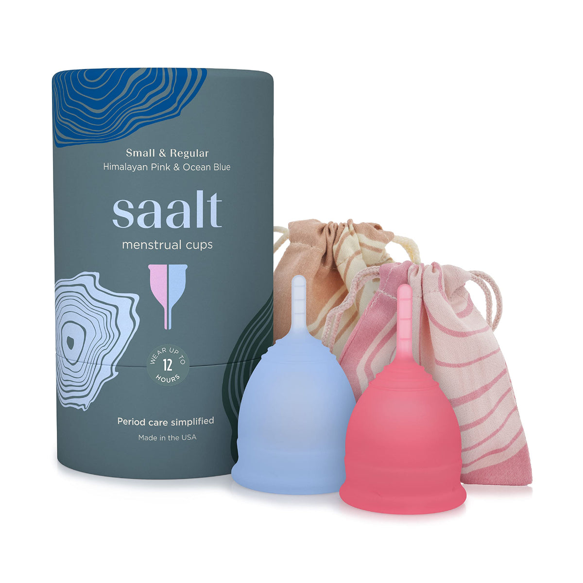 Saalt menstrual cup in premium packaging highlighting durable design for sustainable period care.