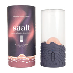 Saalt Menstrual Cup Steamer front view showing compact design for travel-friendly hygiene