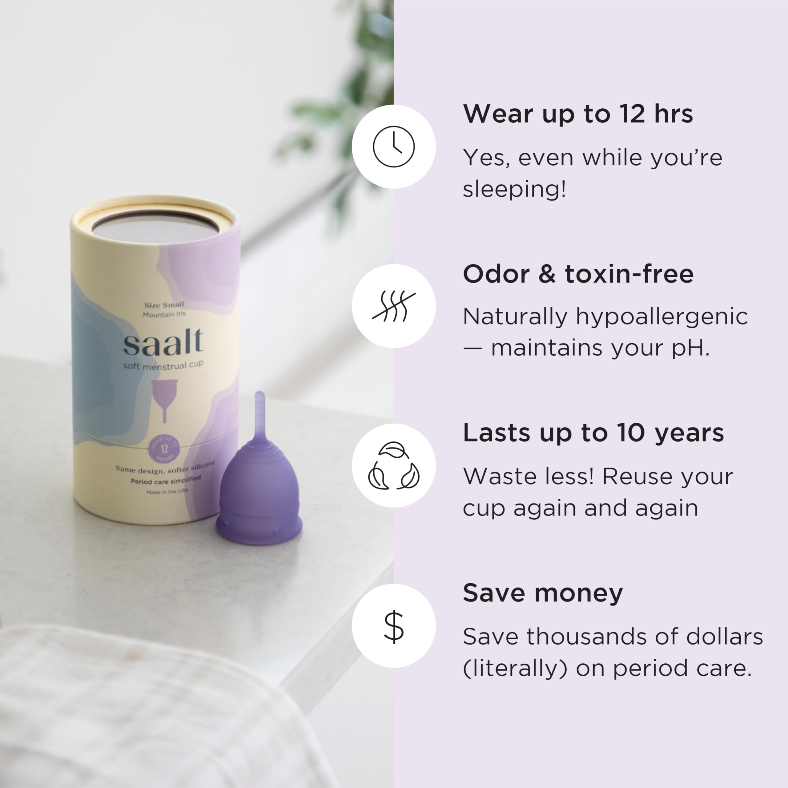 Saalt Soft cup stem design promoting easy insertion and removal