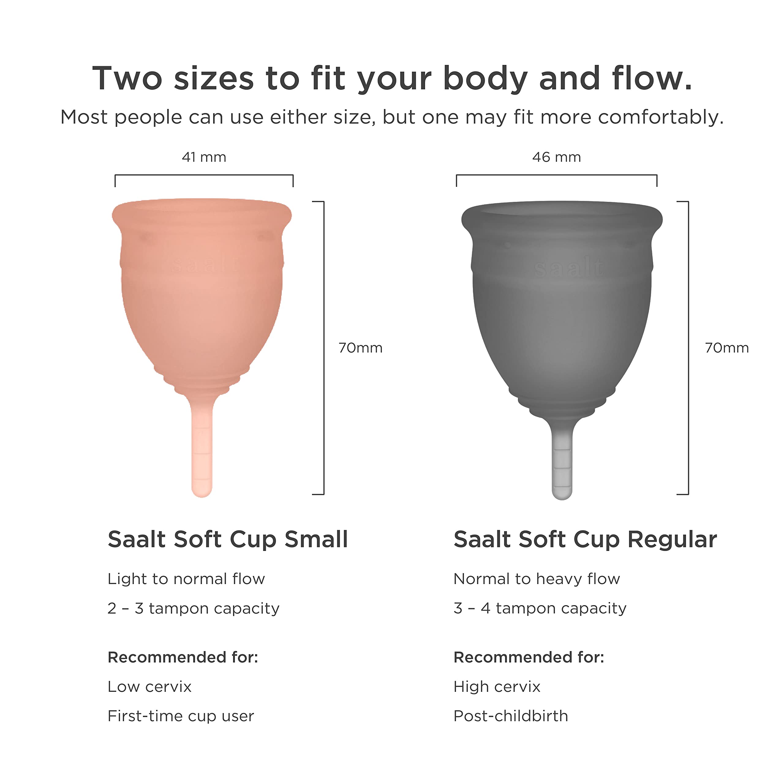Saalt Soft cup showing flexible stem for comfortable placement