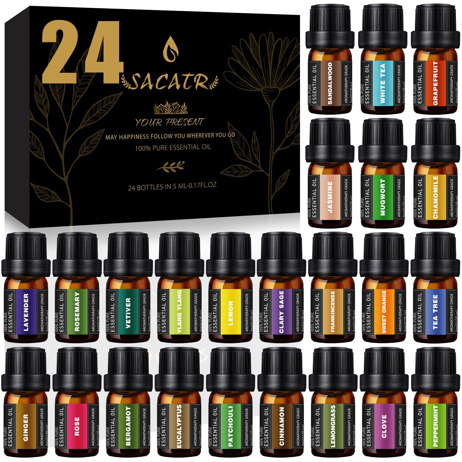 SACATR 24 Bottles Rose essential oil for diffuser aromatherapy and DIY skincare