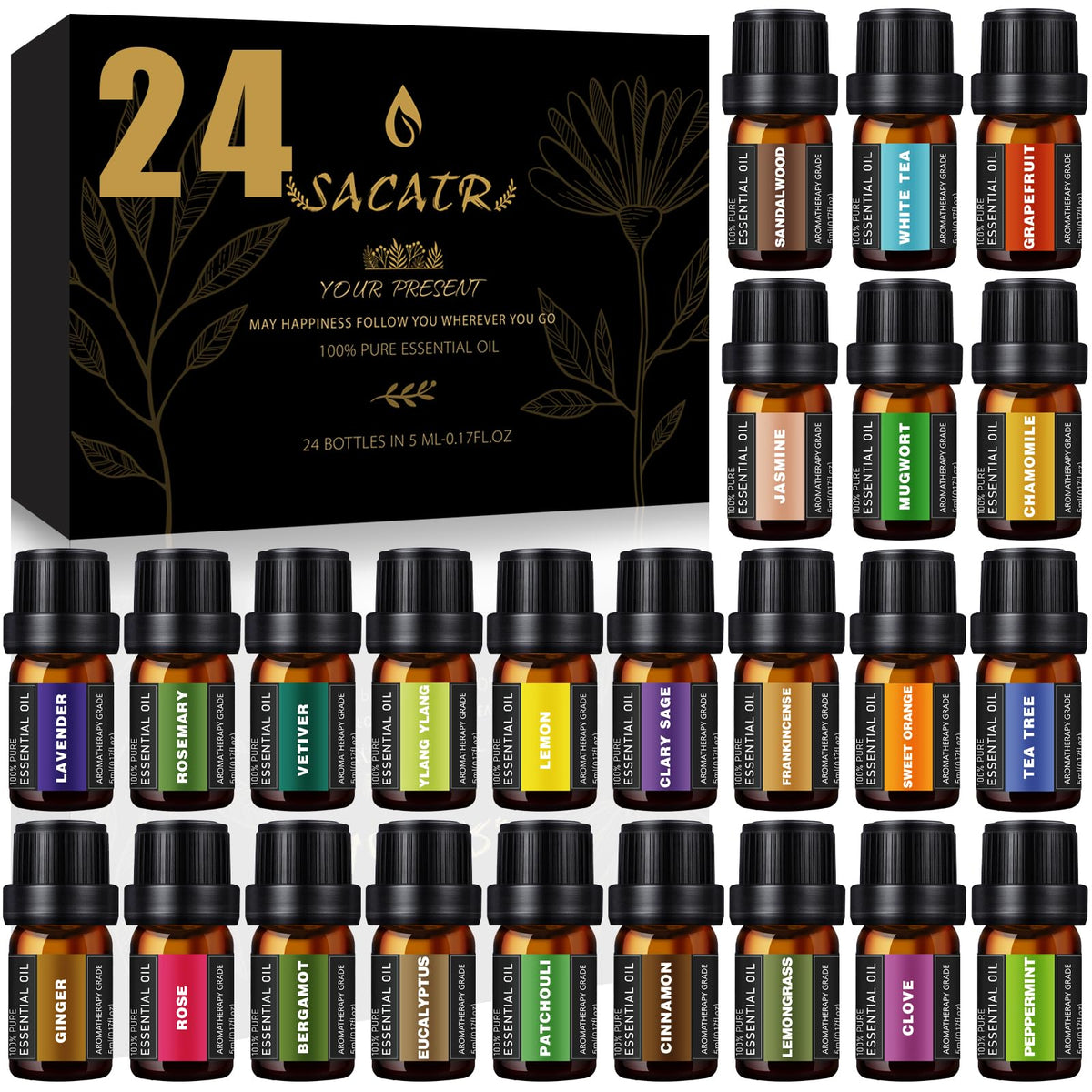 SACATR 24 Bottles Rose essential oil for diffuser aromatherapy and DIY skincare