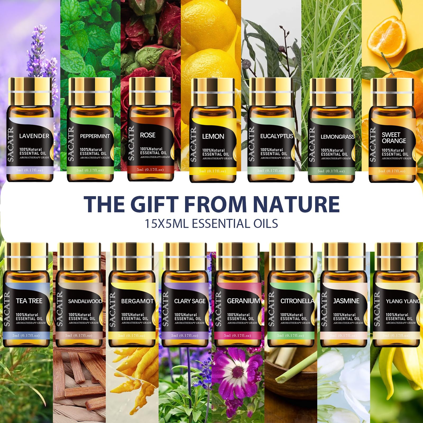 SACATR diffuser with lavender and peppermint oils for calming aromas