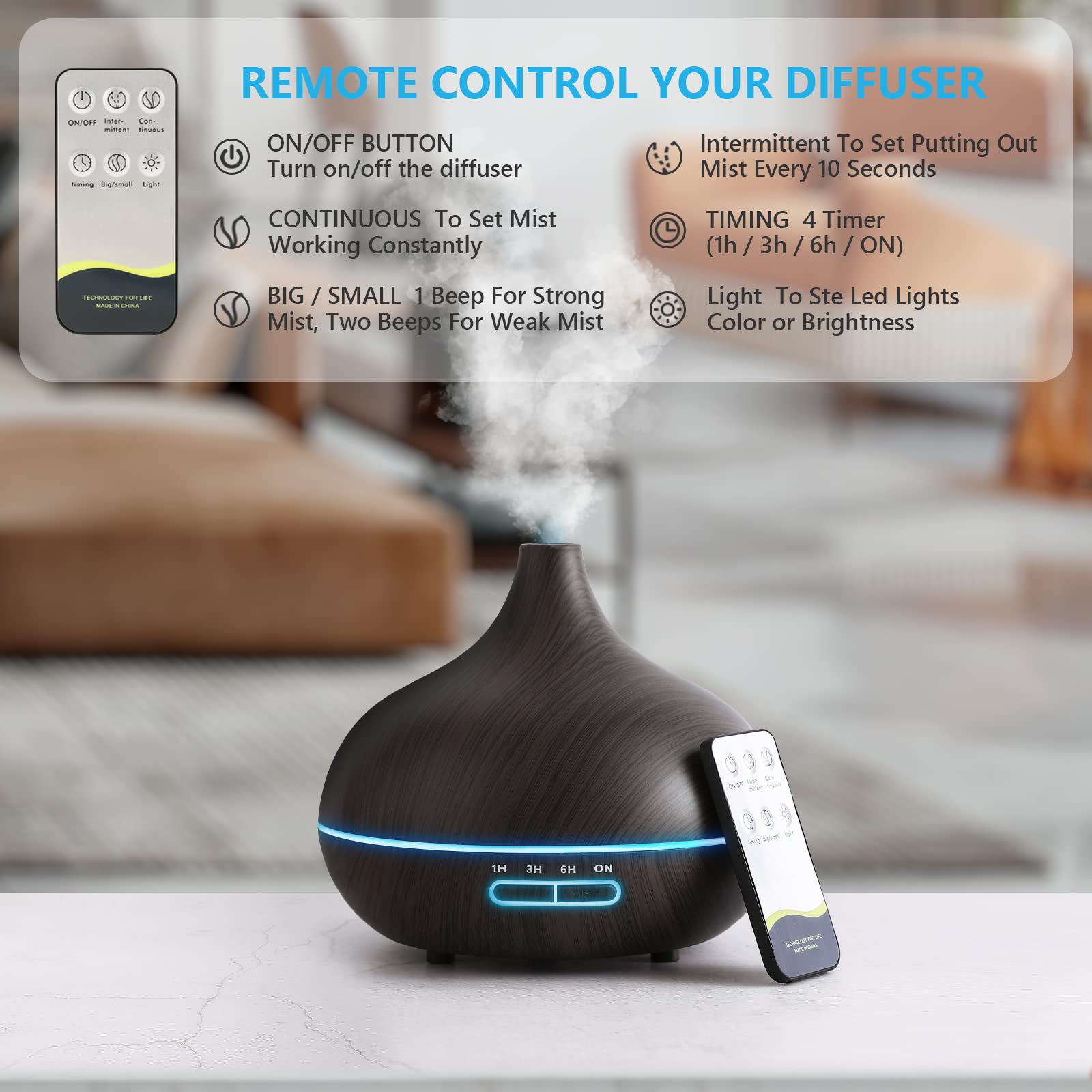 SACATR diffuser remote control lets you adjust mist and light from afar