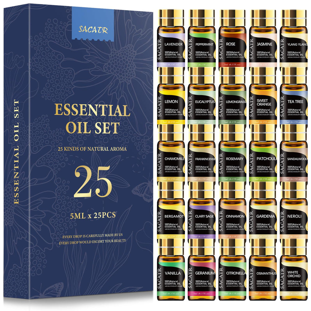 SACATR essential oil set 25 bottles, ready for diffuser and DIY projects