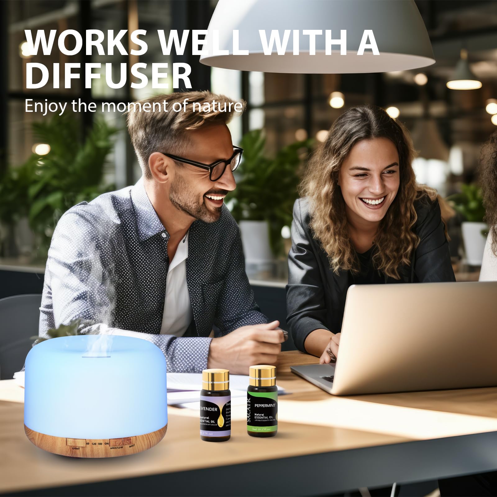 SACATR eucalyptus essential oil bottle supports a crisp, fresh atmosphere