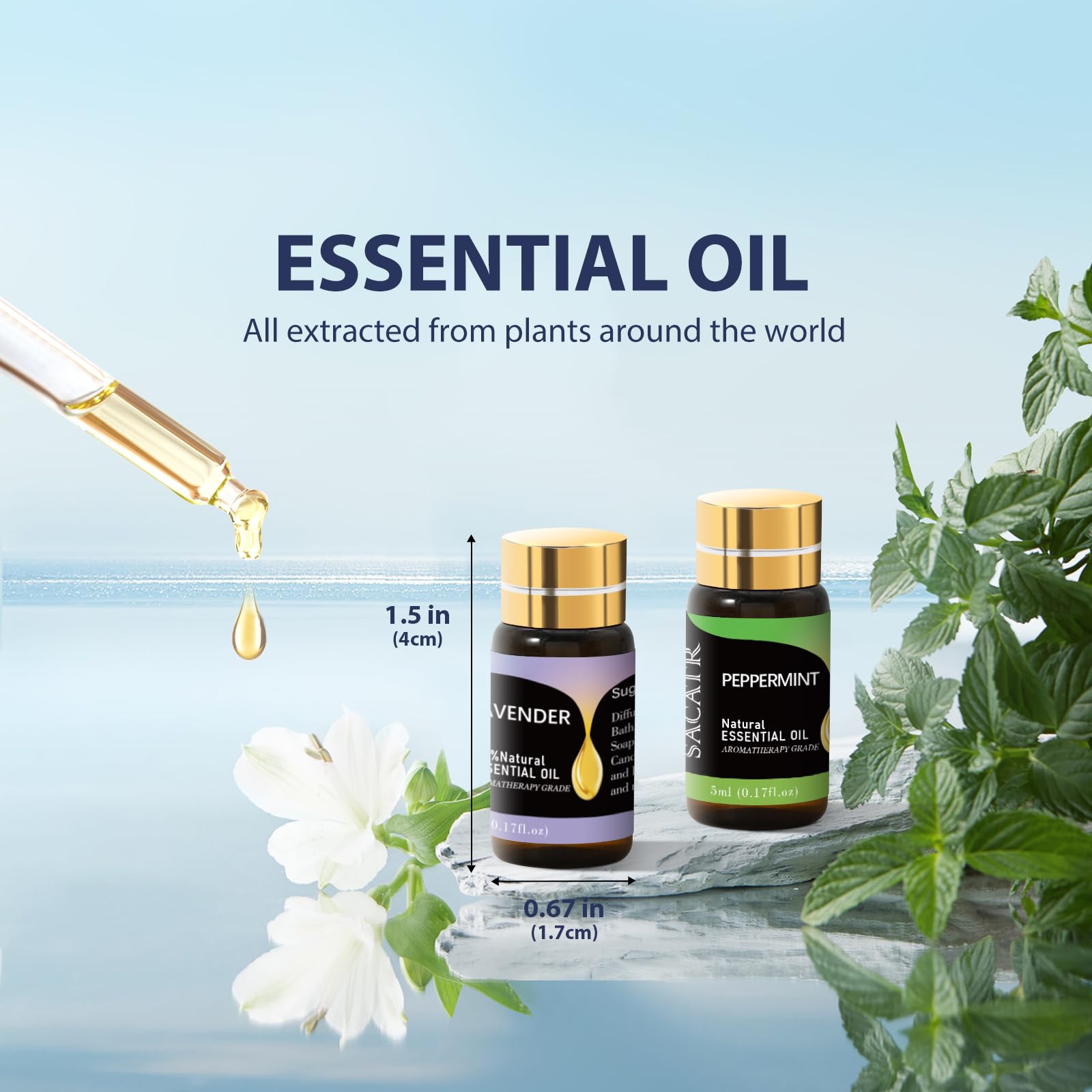 SACATR peppermint essential oil bottle ideal for refreshing diffusers