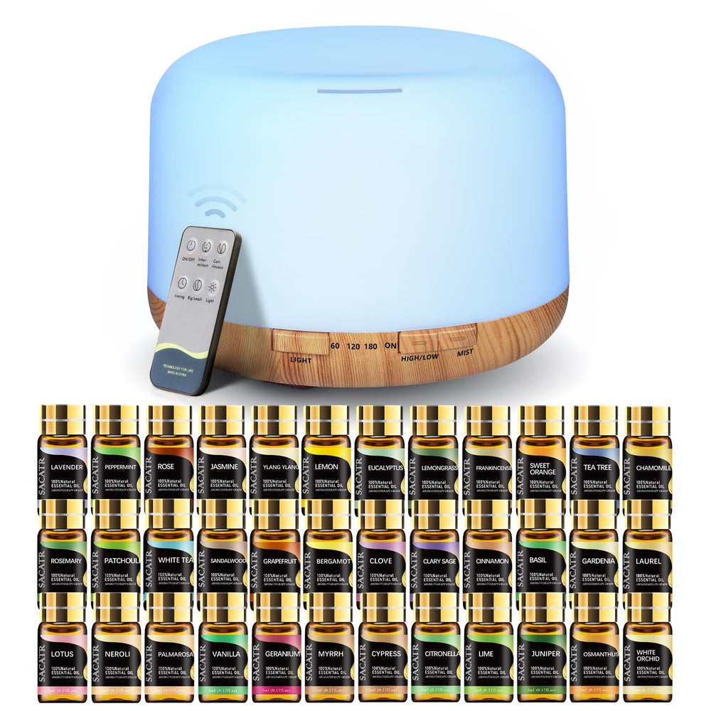 SACATR essential oil diffuser 500ml front view highlighting room filling aroma