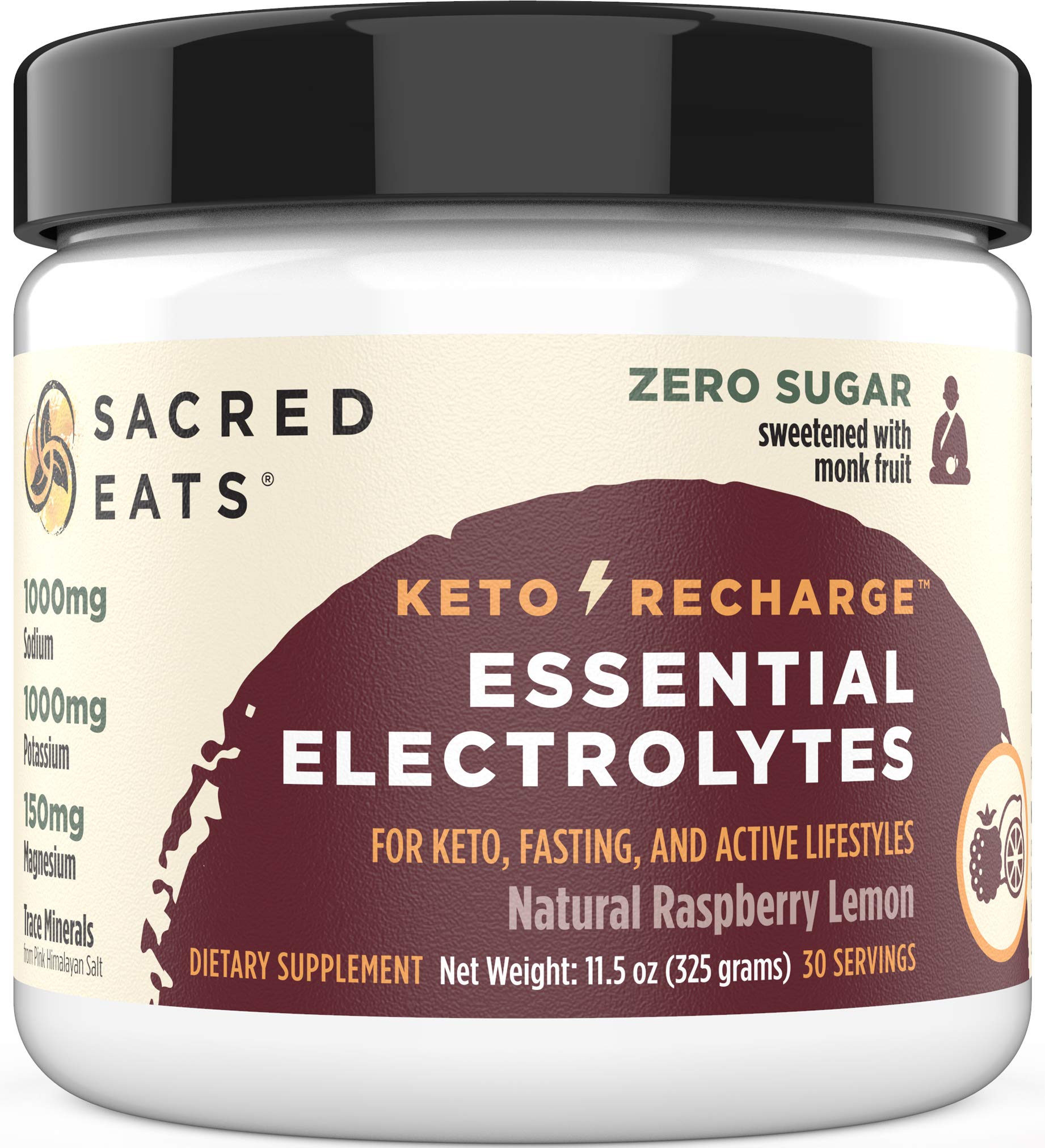 Sacred Eats Keto Electrolyte Powder bottle pour shows quick hydration action.