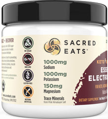 Sacred Eats Keto Electrolyte Powder dissolving in water highlights instant mix.