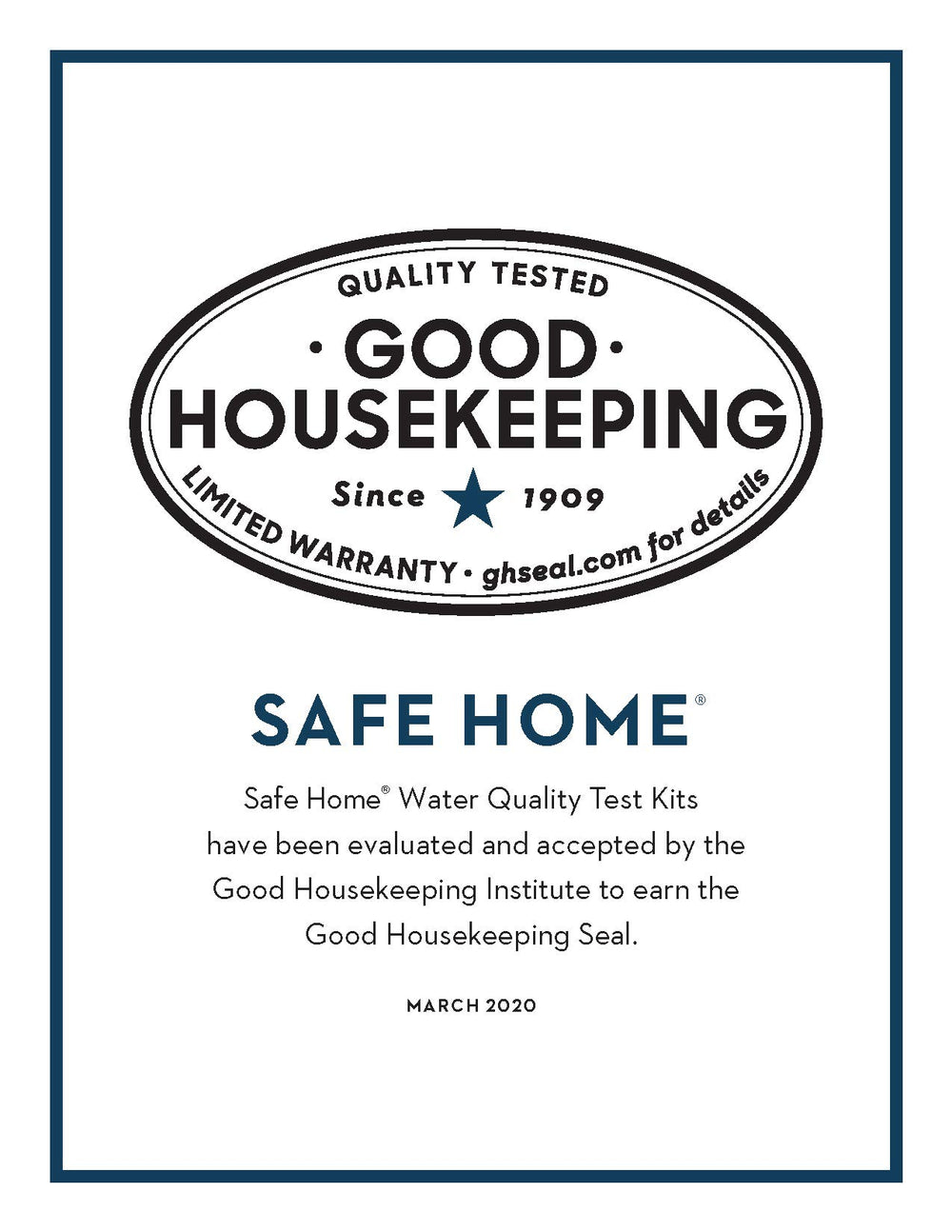 Donation banner emphasizes Safe Home's support for clean water initiatives.