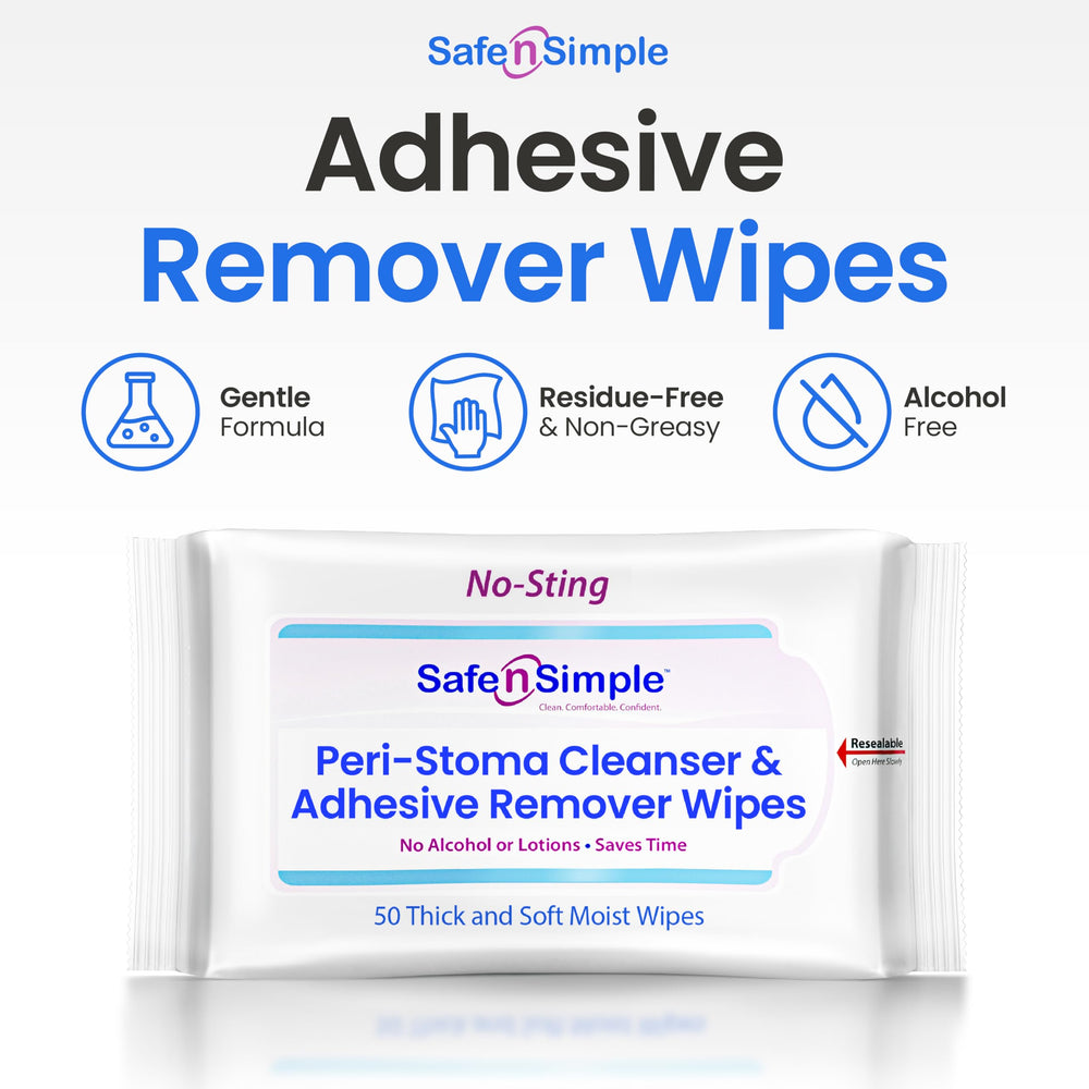 Close-up of wipe applying gentle adhesive removal on skin