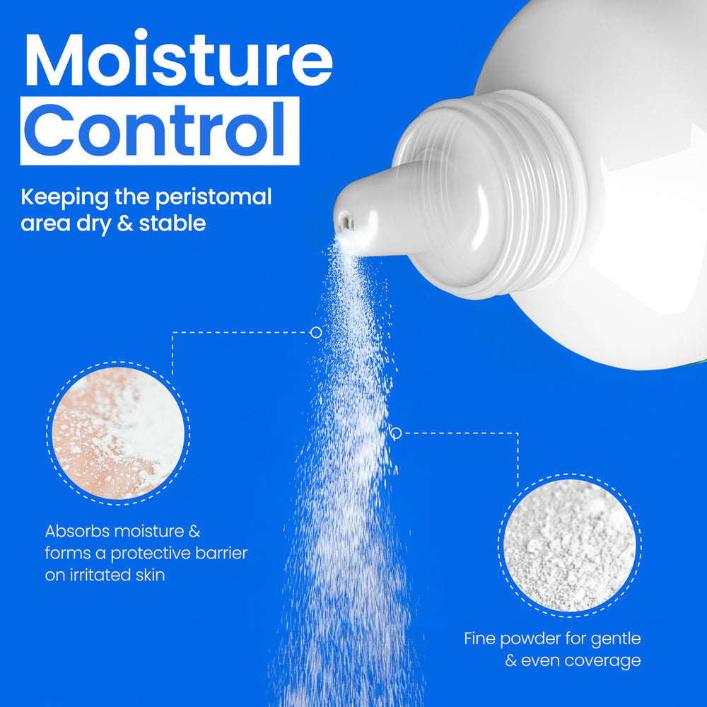 Safe n' Simple how-to-use stoma powder guides gentle application