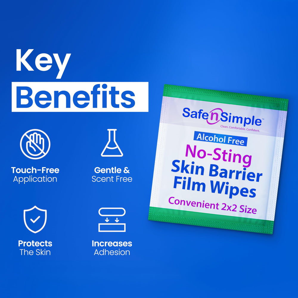 Safe n' Simple No Sting Wipes application on skin for easy prep