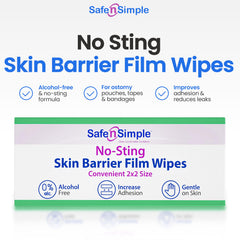 Safe n' Simple No Sting Wipes packaging highlighting a 75-count supply