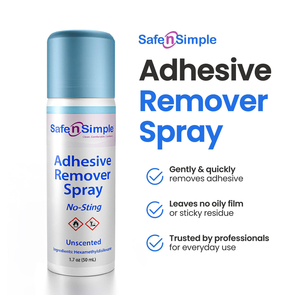 Safe n' Simple skin remains clean and dry after adhesive removal