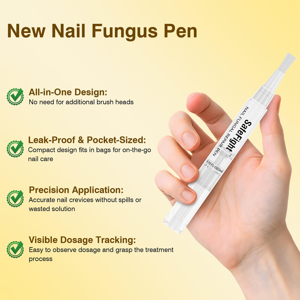 SafeFight pen with brush tip applies a thin layer to the nail.