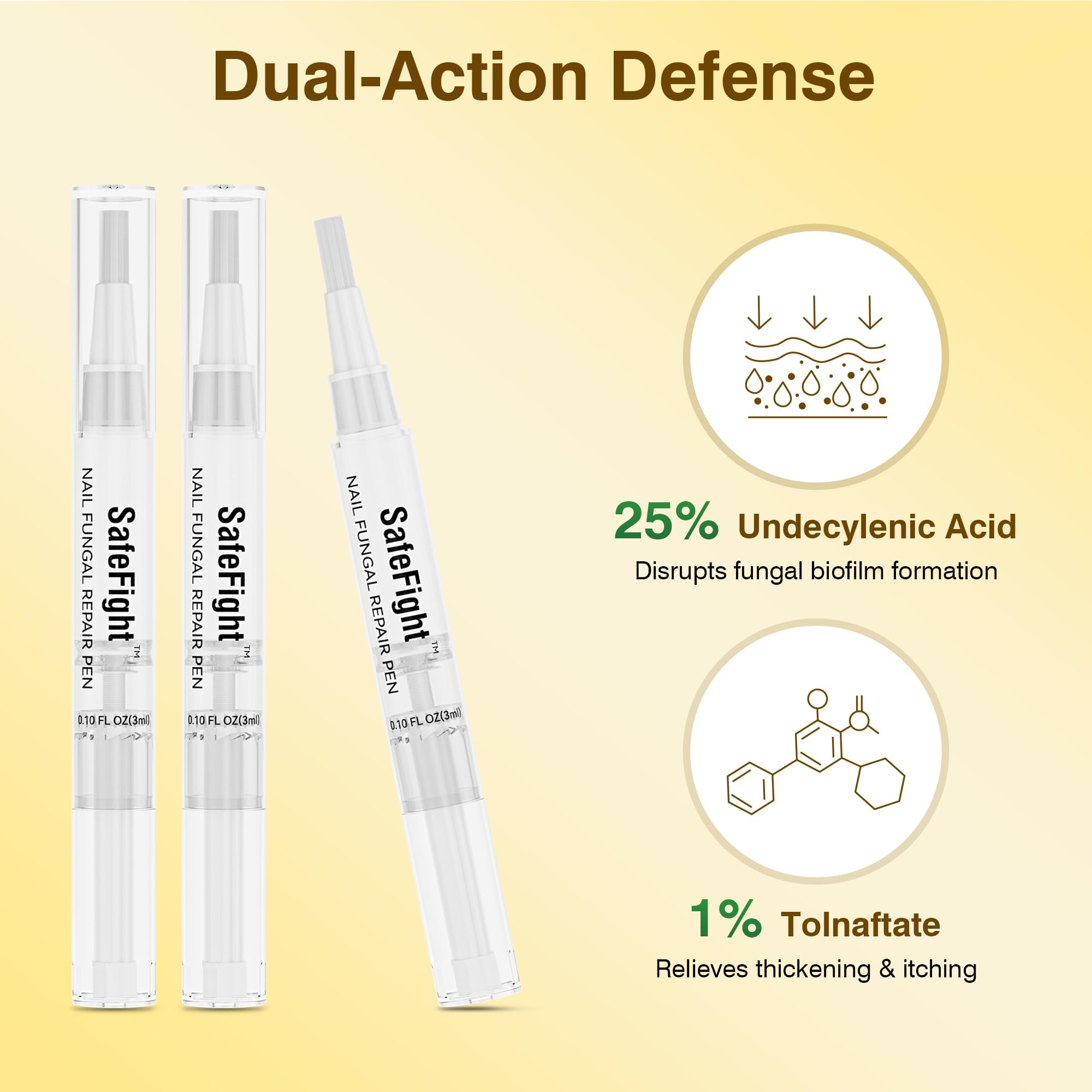 SafeFight toenail fungi pen cap and twist action demonstrate controlled dispensing.