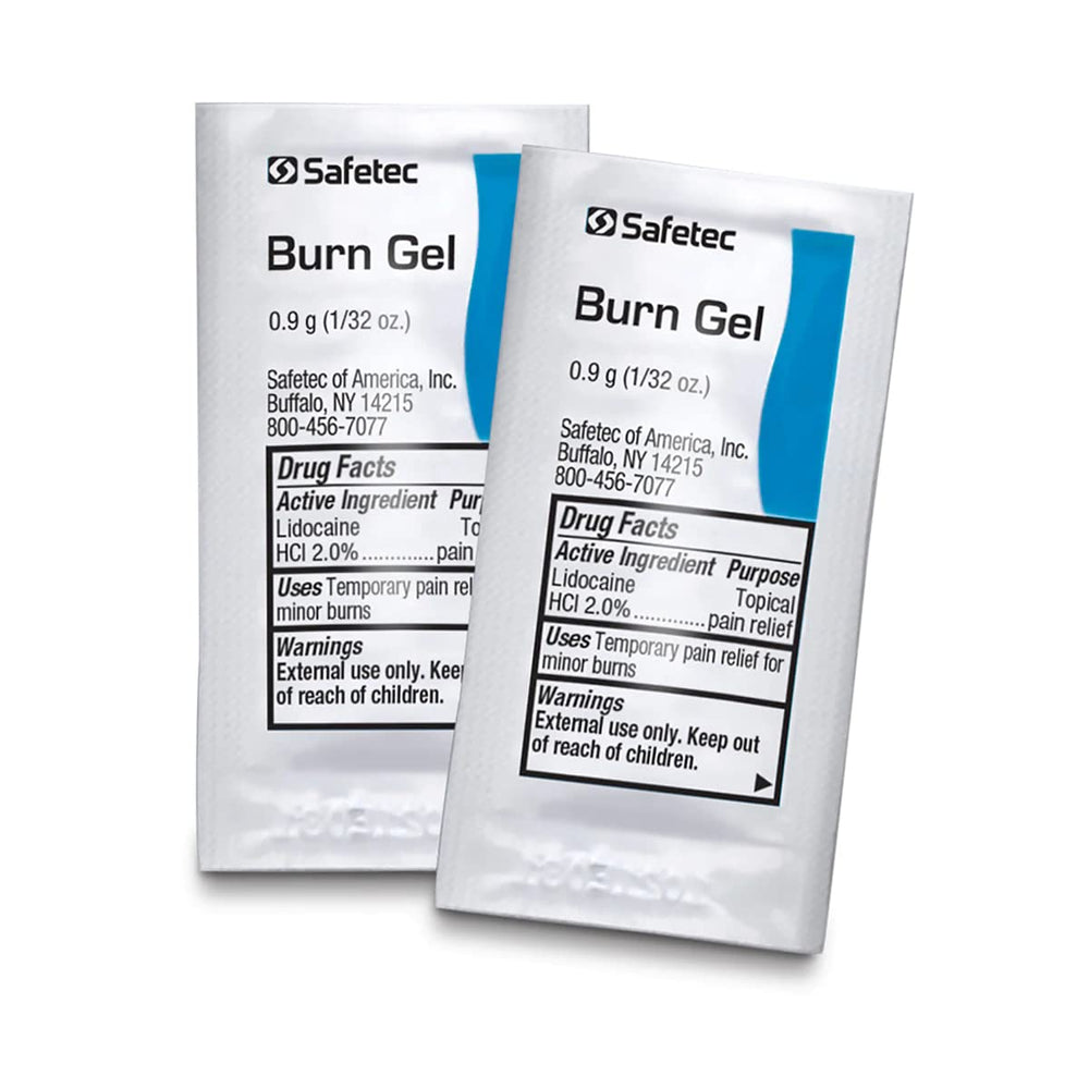 Safetec Burn Gel 144-count box ready for homes and workplaces.