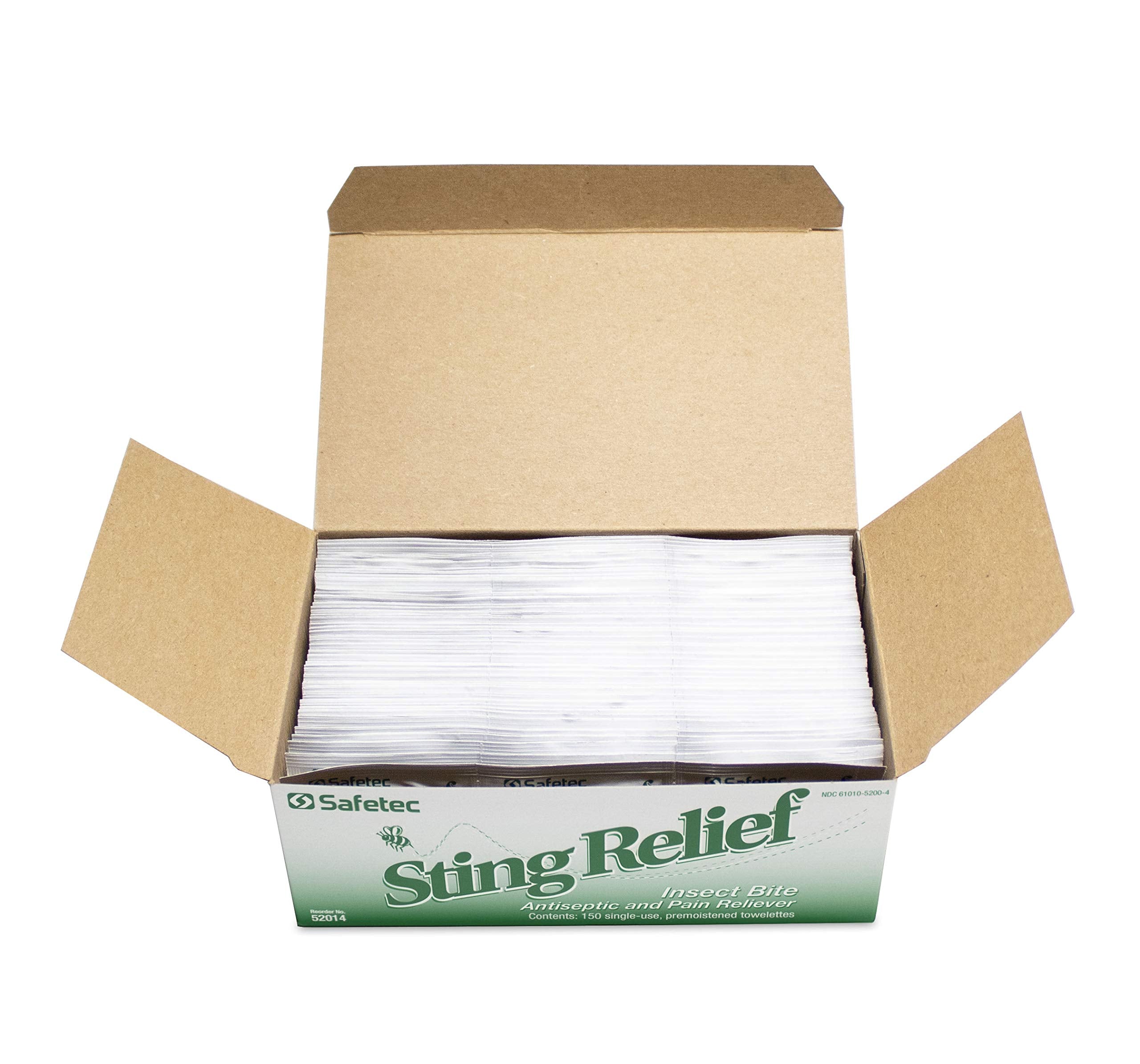 Bulk Safetec Sting Relief Wipes case pack highlighting bulk value