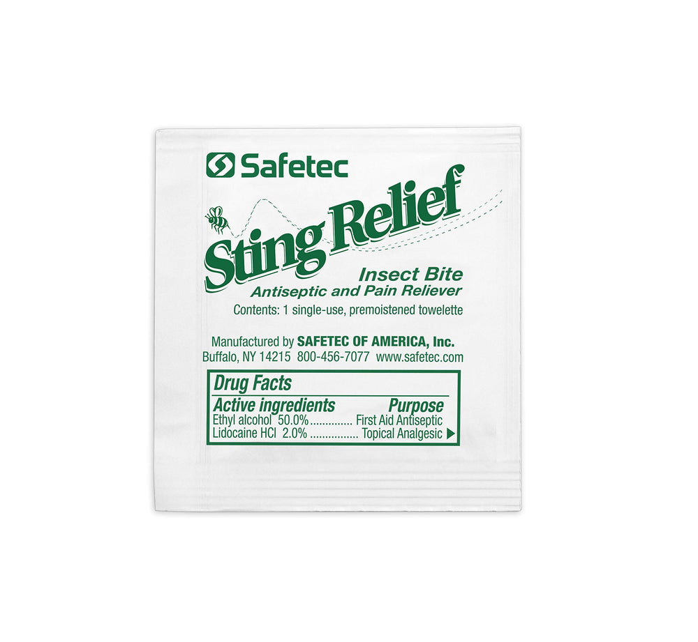 Safetec Sting Relief Wipes in use on skin for itch relief
