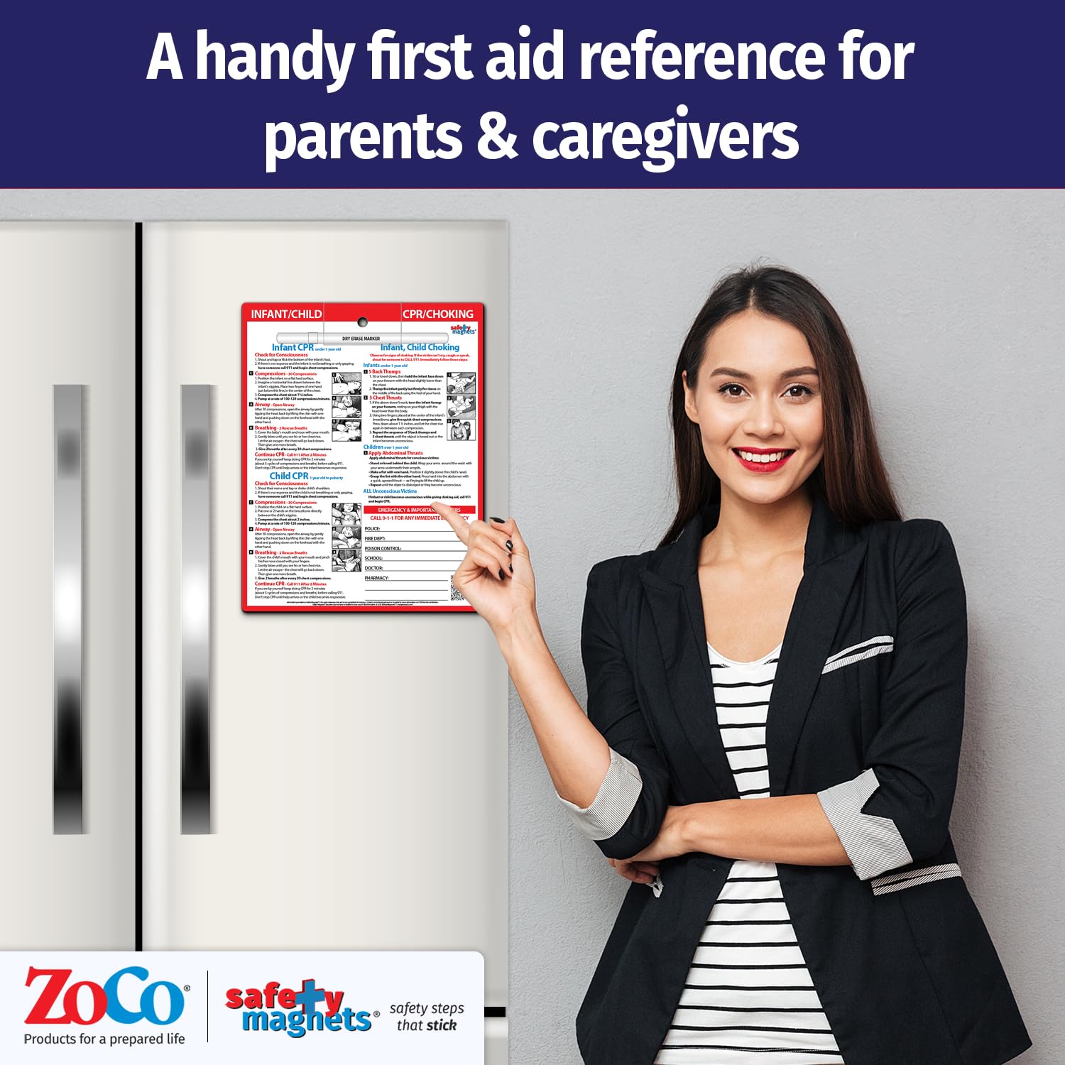 Safety Magnets ZOCO choking response illustration covers infant and child guidance.