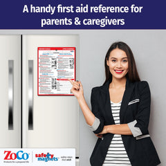 Safety Magnets ZOCO choking response illustration covers infant and child guidance.